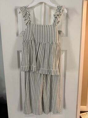 Haute Hippie green and white striped outfit with matching purse